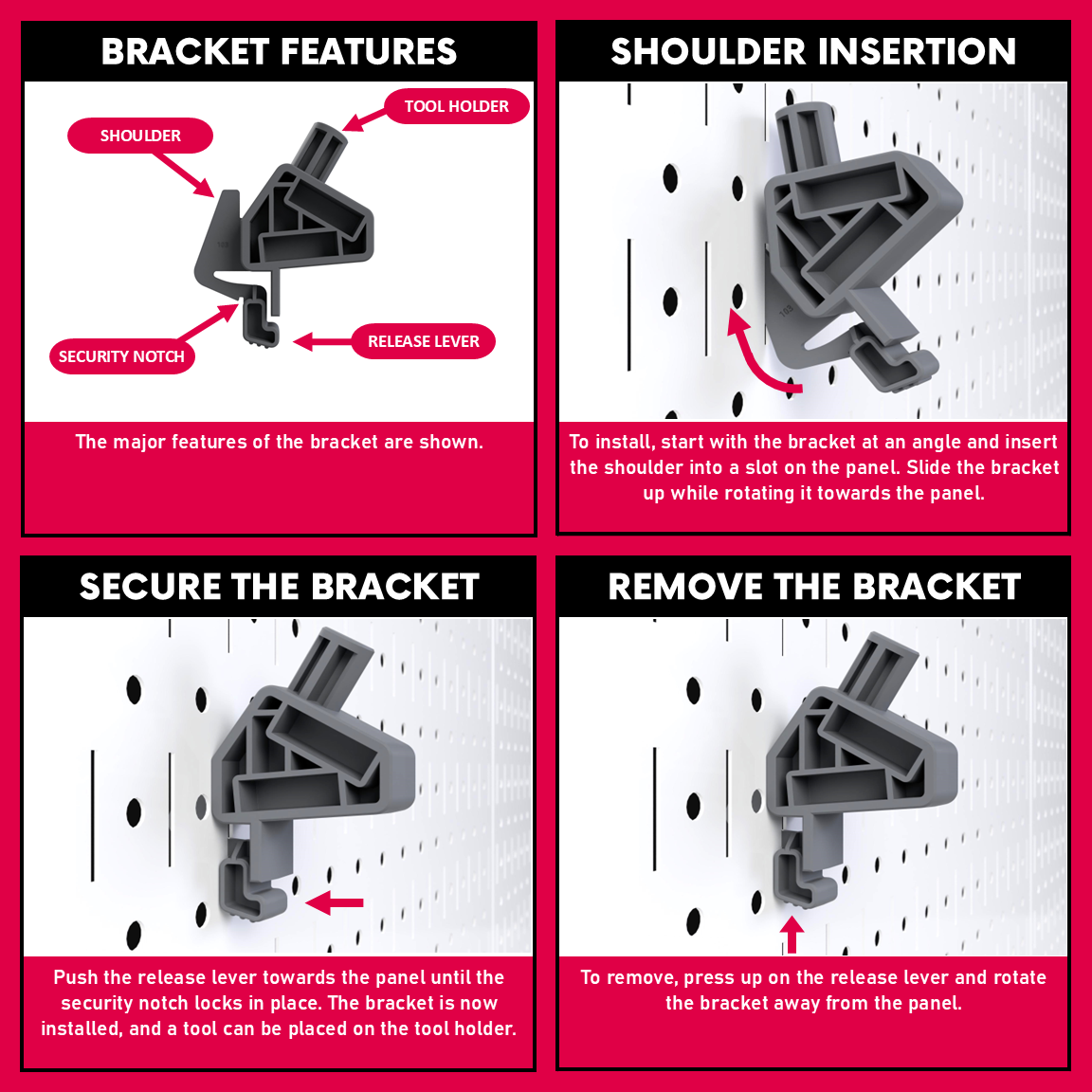 Infographic showing the installation process for the TROPEKβ’ 103 Bracket on a Wall Controlβ’ panel