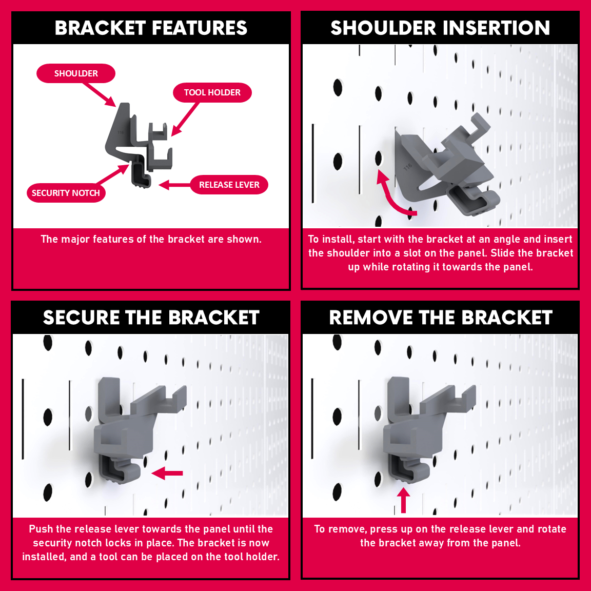 How to insert the TROPEKβ’ 116 Bracket into a Wall Controlβ’ pegboard panel.