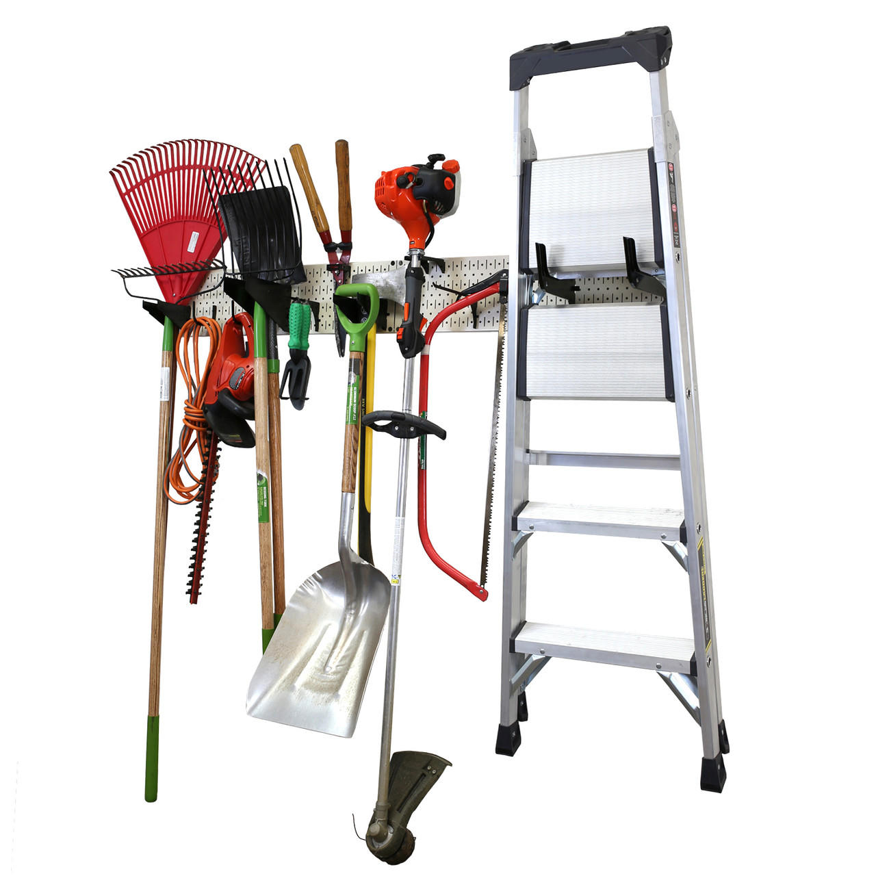 Beige Pegboard Garage Tool Storage Lawn and Garden Tool Organizer