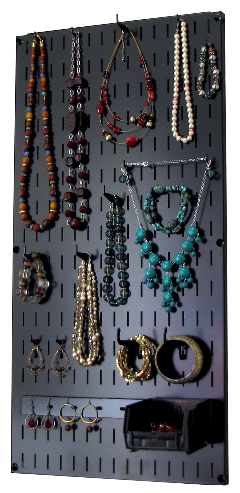 Wall Organizer Great for Jewelry or Tool Wall Storage - Wall Mounted Slotted Only Organizer Panel with Hooks