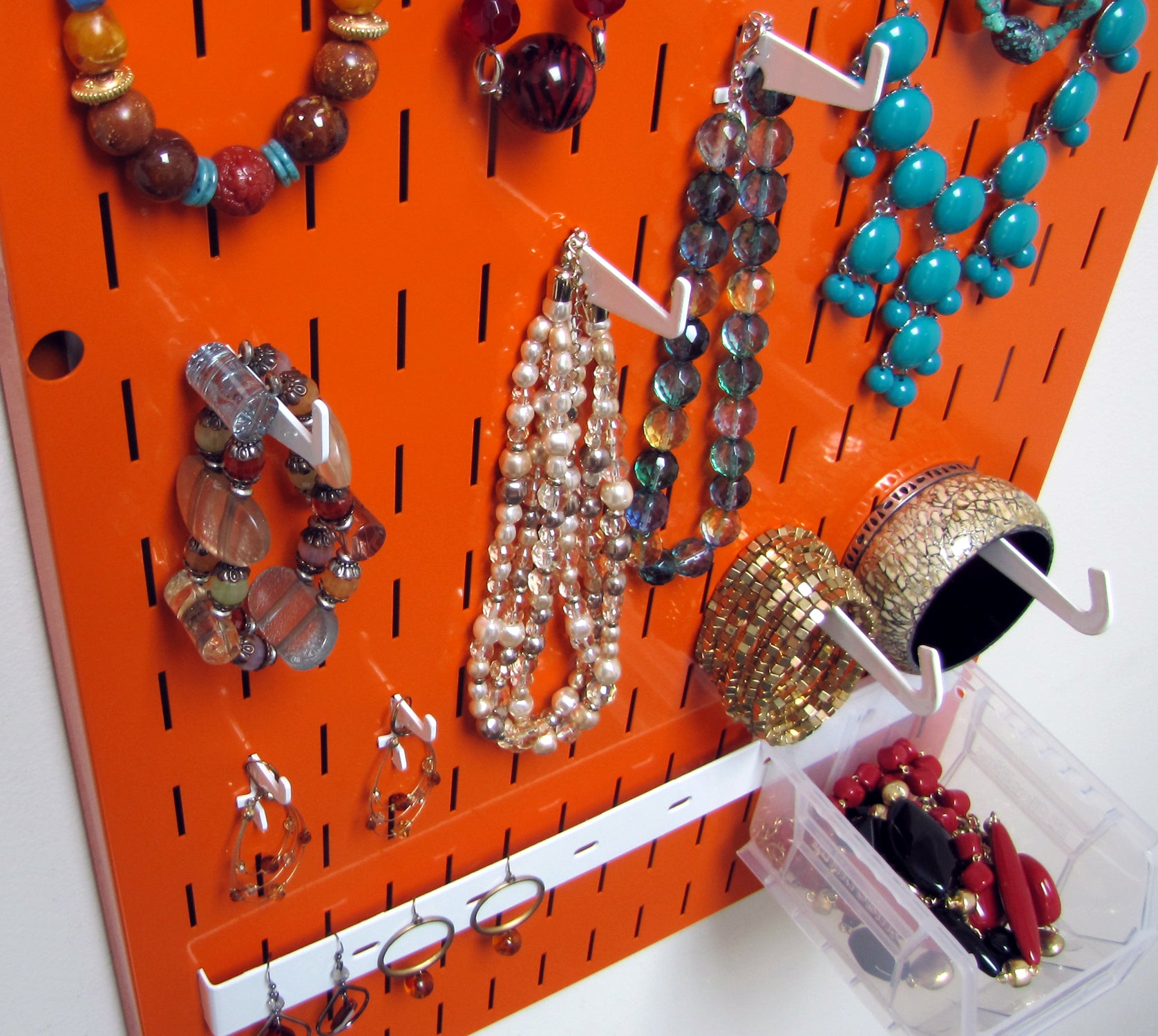 Wall Organizer Great for Jewelry or Tool Wall Storage - Wall Mounted Slotted Only Organizer Panel with Hooks