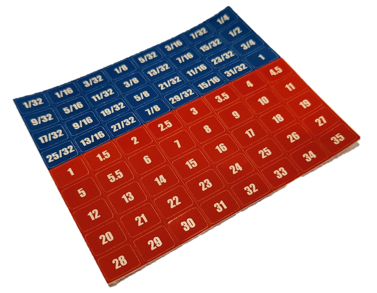 Size identification decals for TROPEK 1/4in Socket Holders.